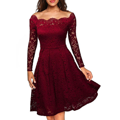 Elegant Lace A-Line Dress | Timeless Off-Shoulder Style