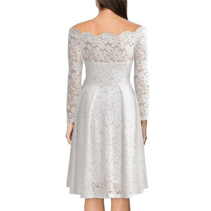 Elegant Lace A-Line Dress | Timeless Off-Shoulder Style