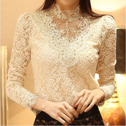 Elegant Lace Long Sleeve Blouse | Timeless Elegance with Intricate Embroidery