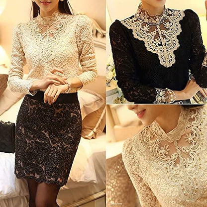 Elegant Lace Long Sleeve Blouse | Timeless Elegance with Intricate Embroidery