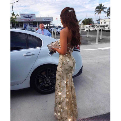 Elegant Sequin Evening Gown | Backless Evening Gown for Prom and Gala