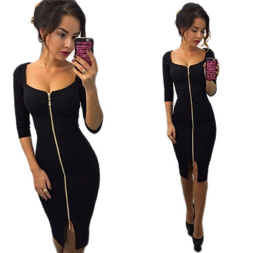 Elegant Zipper Dress | Sophisticated Midi Dress for All Occasions