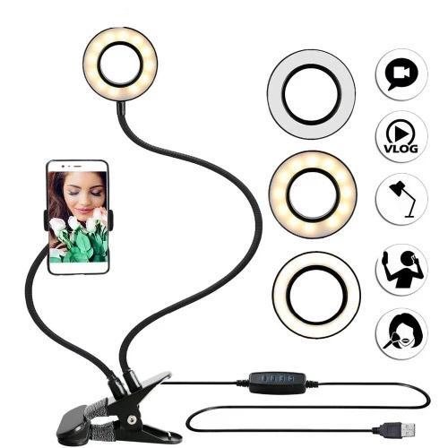 Flexible Phone Holder with LED Ring Light | USB Powered Phone Holder for Vlogging