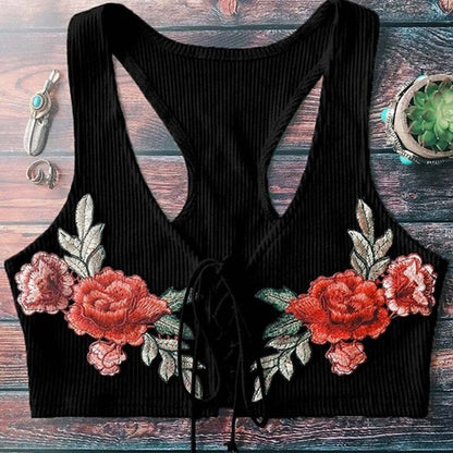 Floral Embroidered Lace-Up Crop Top | Boho Chic Women's Fashion Top