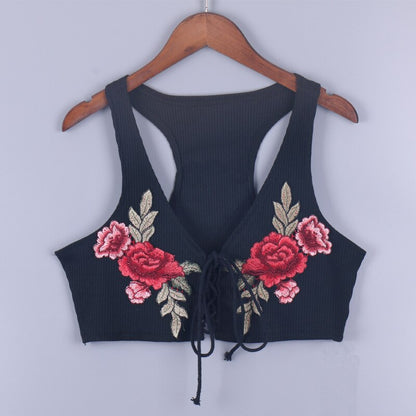 Floral Embroidered Lace-Up Crop Top | Boho Chic Women's Fashion Top