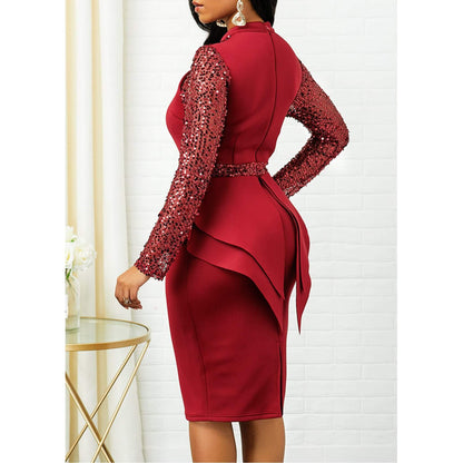 Glamorous Sequined Midi Peplum Dress | Stylish Evening Outfit