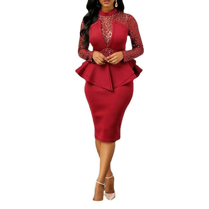 Glamorous Sequined Midi Peplum Dress | Stylish Evening Outfit