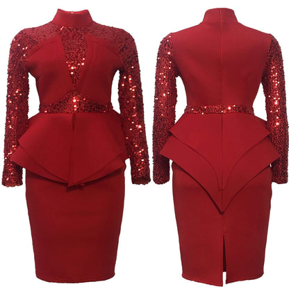 Glamorous Sequined Midi Peplum Dress | Stylish Evening Outfit