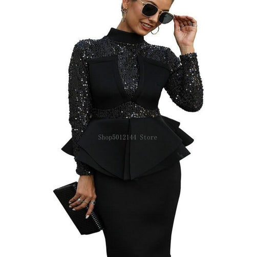 Glamorous Sequined Midi Peplum Dress | Stylish Evening Outfit