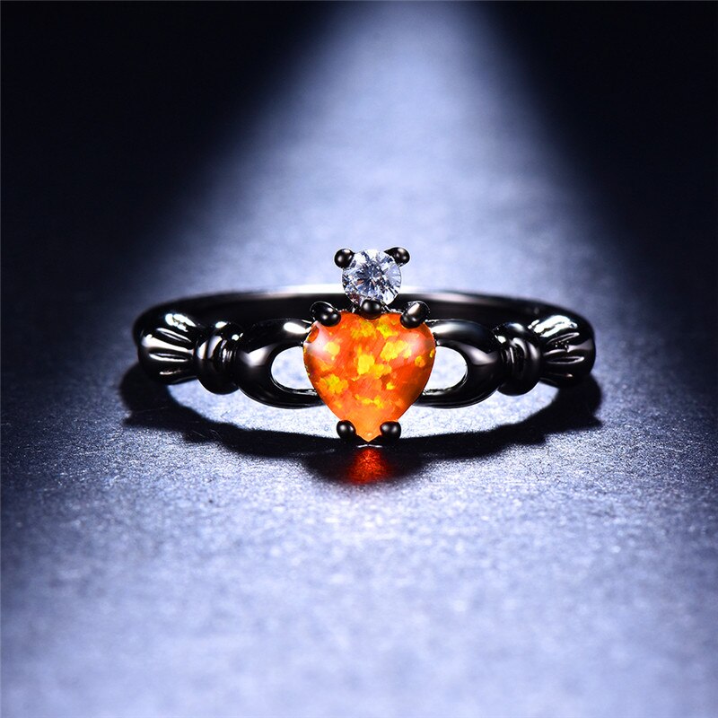 Heart Opal Ring | Elegant Black Band Ring