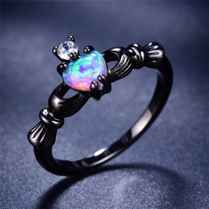 Heart Opal Ring | Elegant Black Band Ring