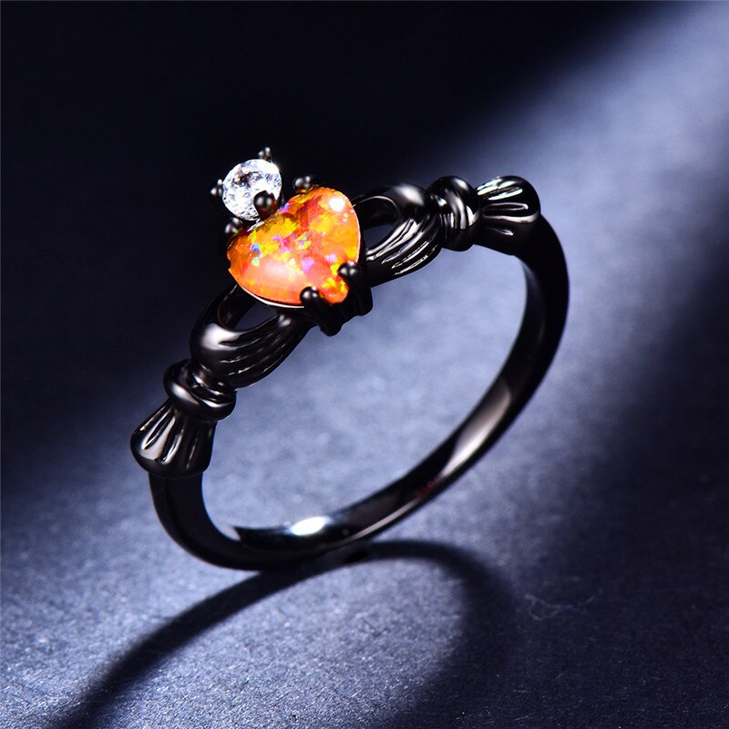 Heart Opal Ring | Elegant Black Band Ring
