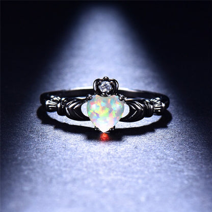 Heart Opal Ring | Elegant Black Band Ring
