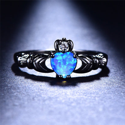 Heart Opal Ring | Elegant Black Band Ring