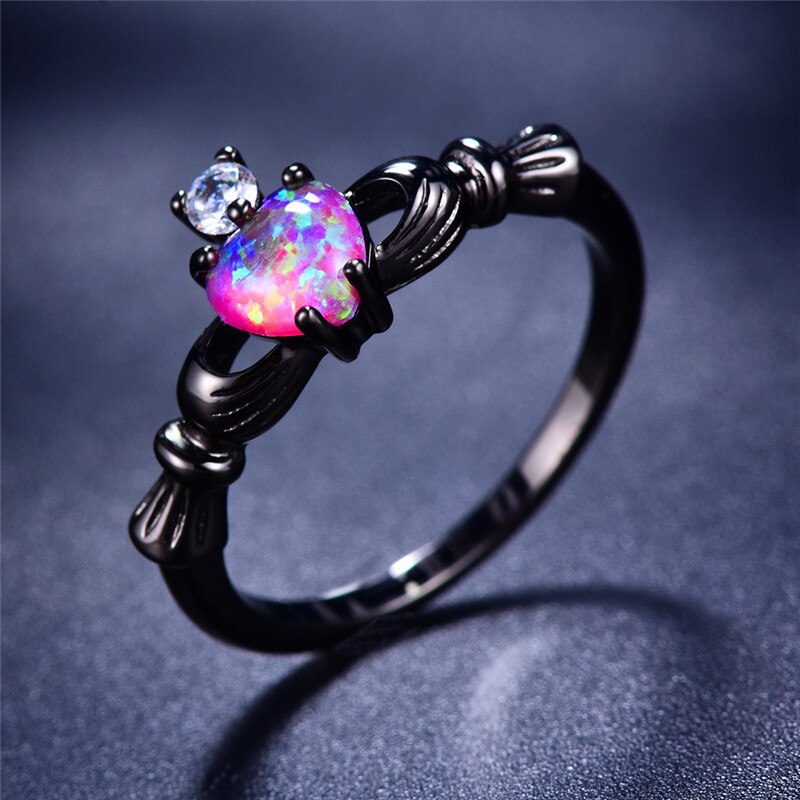 Heart Opal Ring | Elegant Black Band Ring