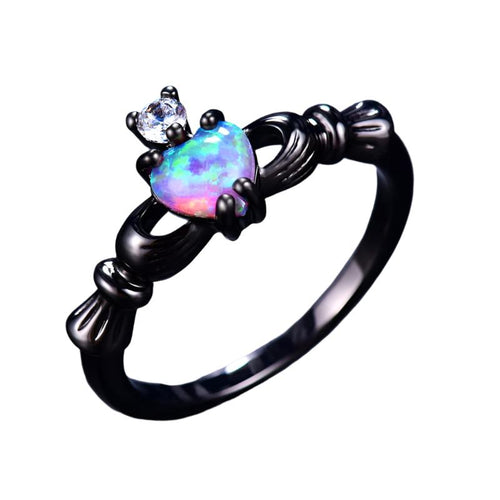 Heart Opal Ring | Elegant Black Band Ring