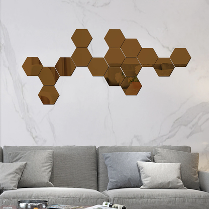 Hexagon Mirror Wall Tiles | Modern Wall Décor