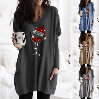 Holiday Wine Glass Sweater Dress | Festive Charm