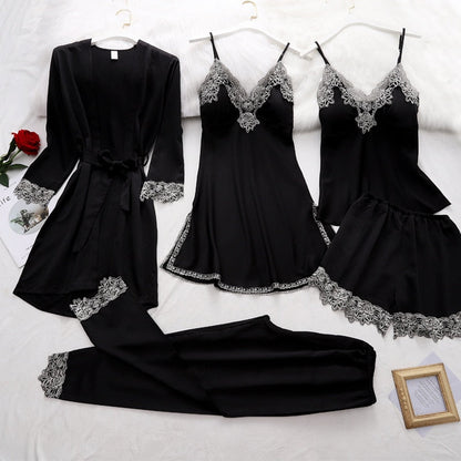 Luxurious Silk Sleepwear Set | Elegant Lace Trim Pajamas