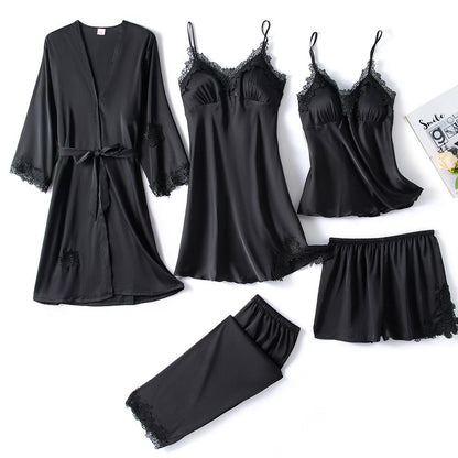 Luxurious Silk Sleepwear Set | Elegant Lace Trim Pajamas