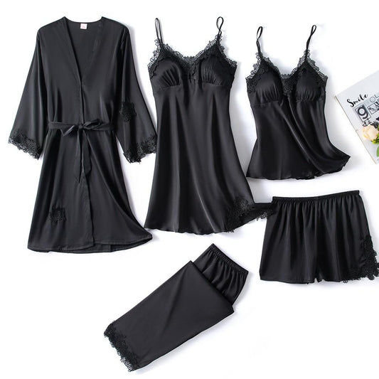 Luxurious Silk Sleepwear Set | Elegant Lace Trim Pajamas