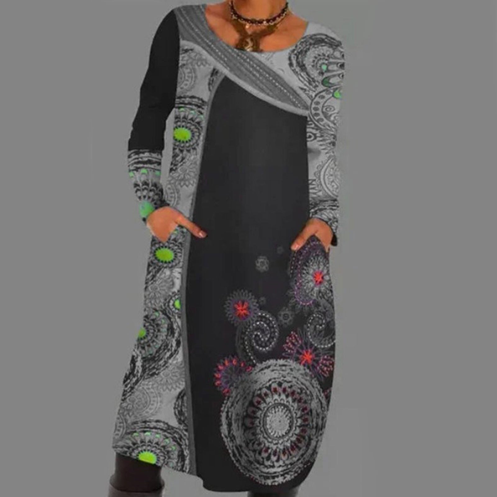 Mandala Print Midi Dress | Vibrant Bohemian Style Design