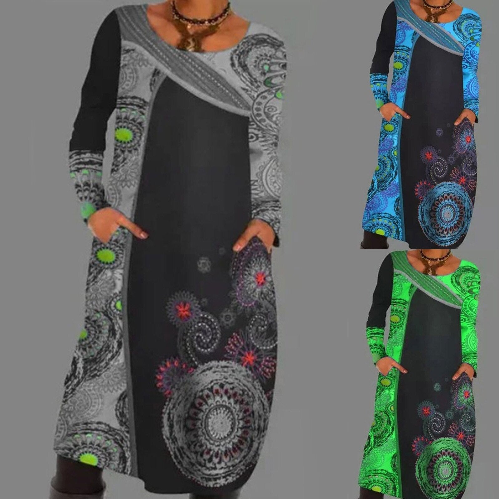 Mandala Print Midi Dress | Vibrant Bohemian Style Design