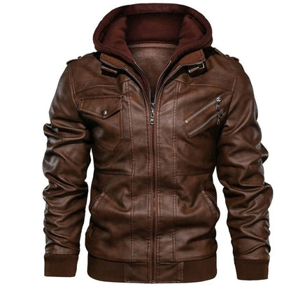 Men's Leather Jacket | Stylish Hooded Design with Premium Leather
