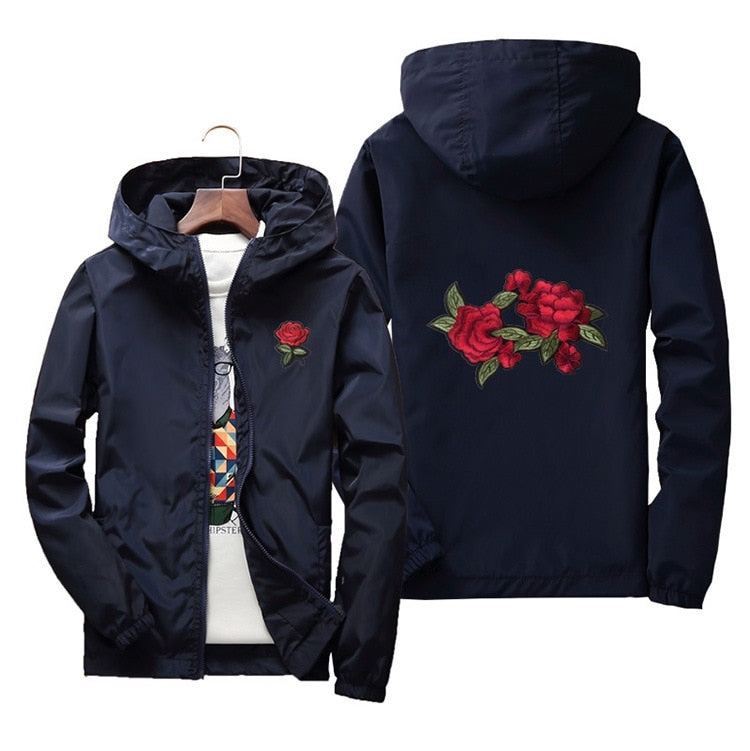 Rose Embroidered Hooded Jacket | Elegant Stylish Comfort