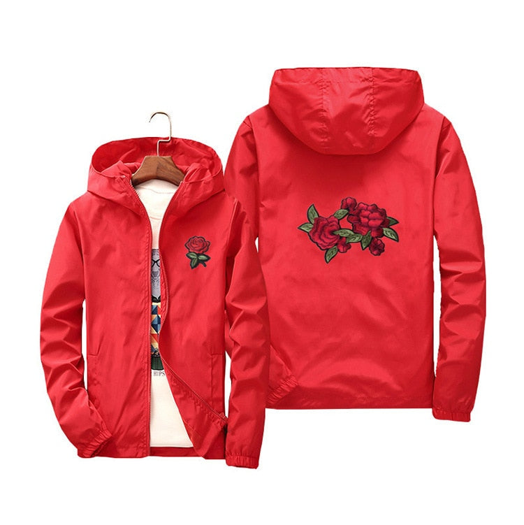 Rose Embroidered Hooded Jacket | Elegant Stylish Comfort