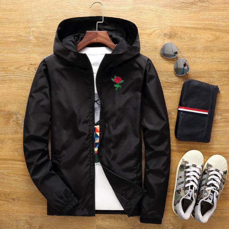 Rose Embroidered Hooded Jacket | Elegant Stylish Comfort