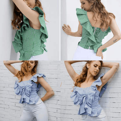 Ruffled Striped Tank Top | Chic Asymmetrical Design
