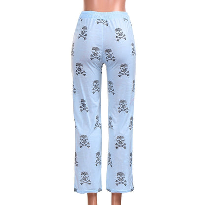 Skull Print Lounge Pants | Cozy Elastic Waist Edgy Loungewear