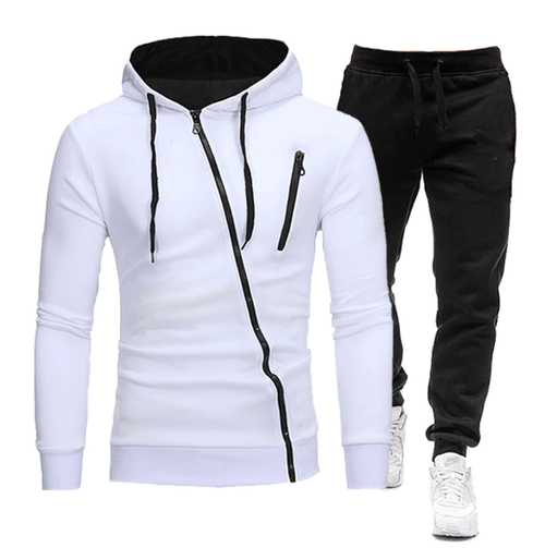 Street Style Hoodie & Joggers Set | Asymmetrical Zipper | Cotton Blend Comfort