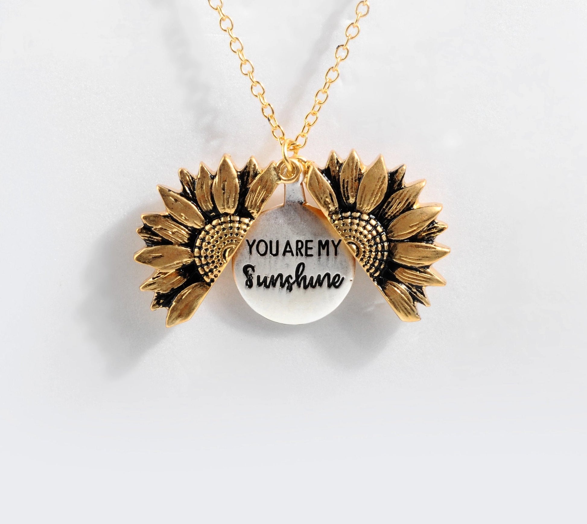 Sunflower Locket Necklace | You Are My Sunshine Inspirational Message Inside