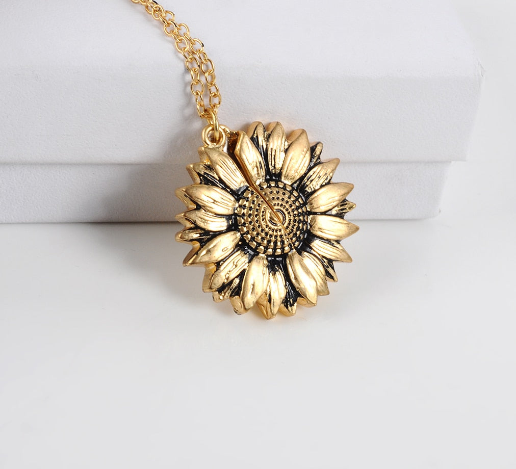 Sunflower Locket Necklace | You Are My Sunshine Inspirational Message Inside