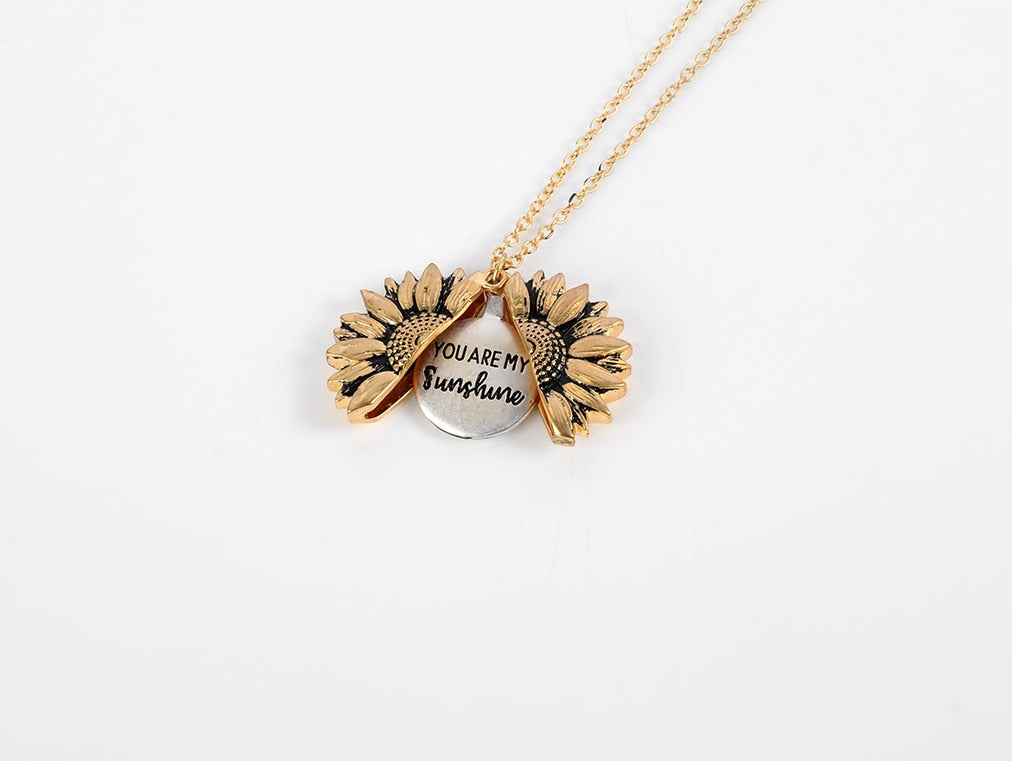 Sunflower Locket Necklace | You Are My Sunshine Inspirational Message Inside