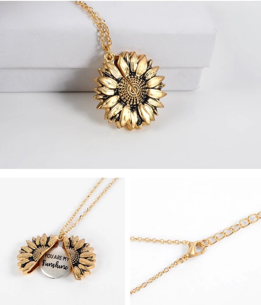 Sunflower Locket Necklace | You Are My Sunshine Inspirational Message Inside