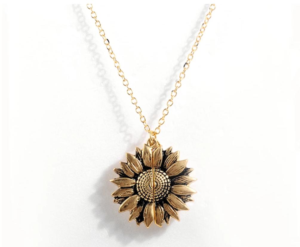 Sunflower Locket Necklace | You Are My Sunshine Inspirational Message Inside