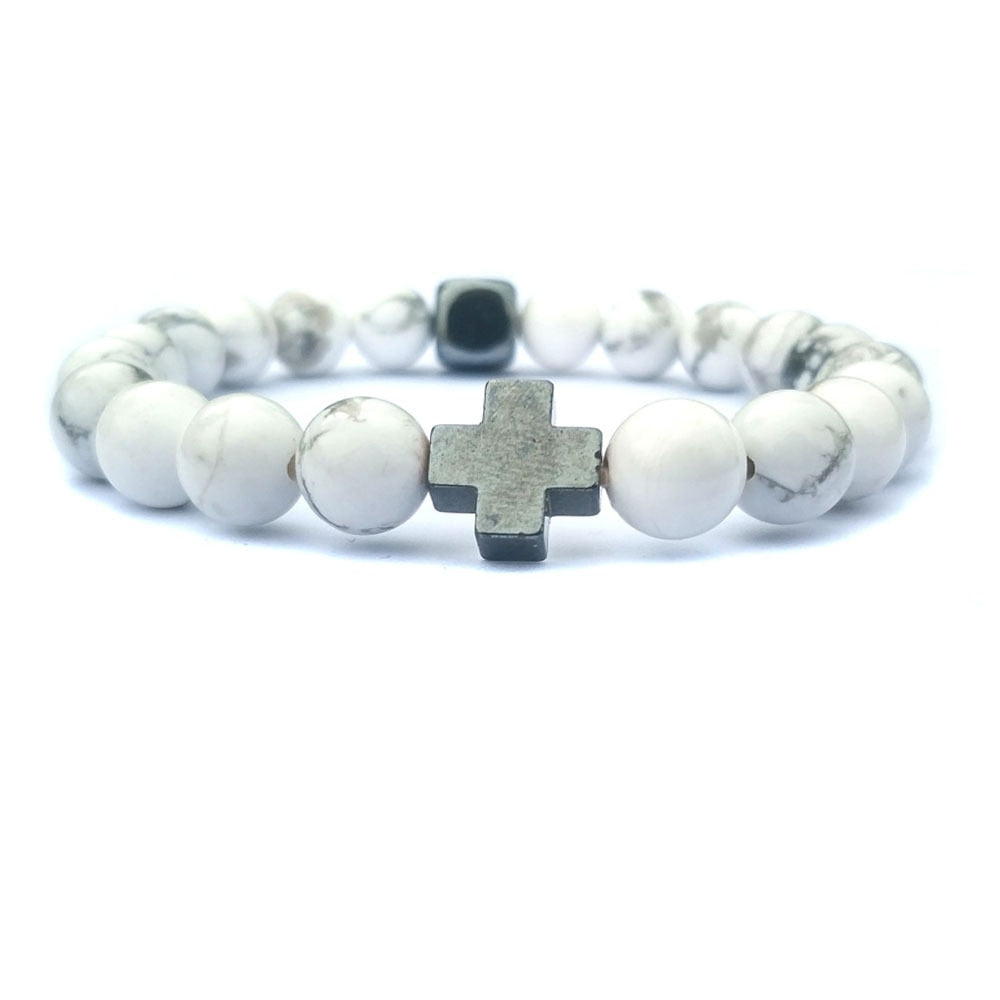 Tranquil Stone Bead Bracelet | Dual-Tone Elegance with Natural Lava Stones and Howlite