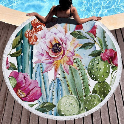 Tropical Beach Towel | Vibrant Round Beach Towel with Unique Tropical Patterns
