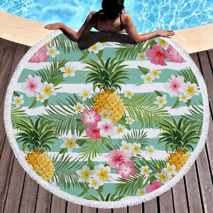 Tropical Beach Towel | Vibrant Round Beach Towel with Unique Tropical Patterns