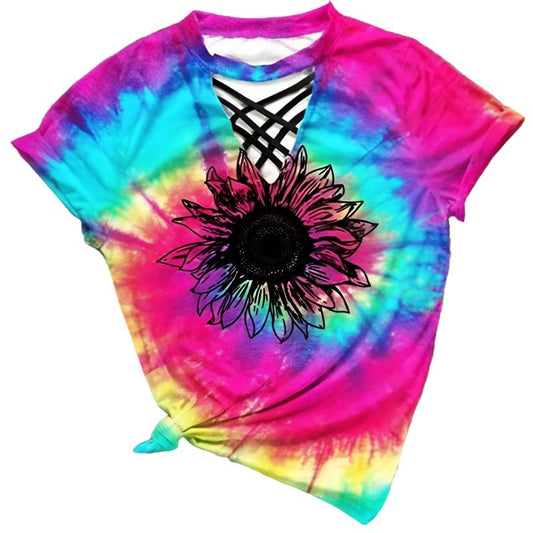 Vibrant Tie-Dye T-Shirt | Unique Sunflower Print