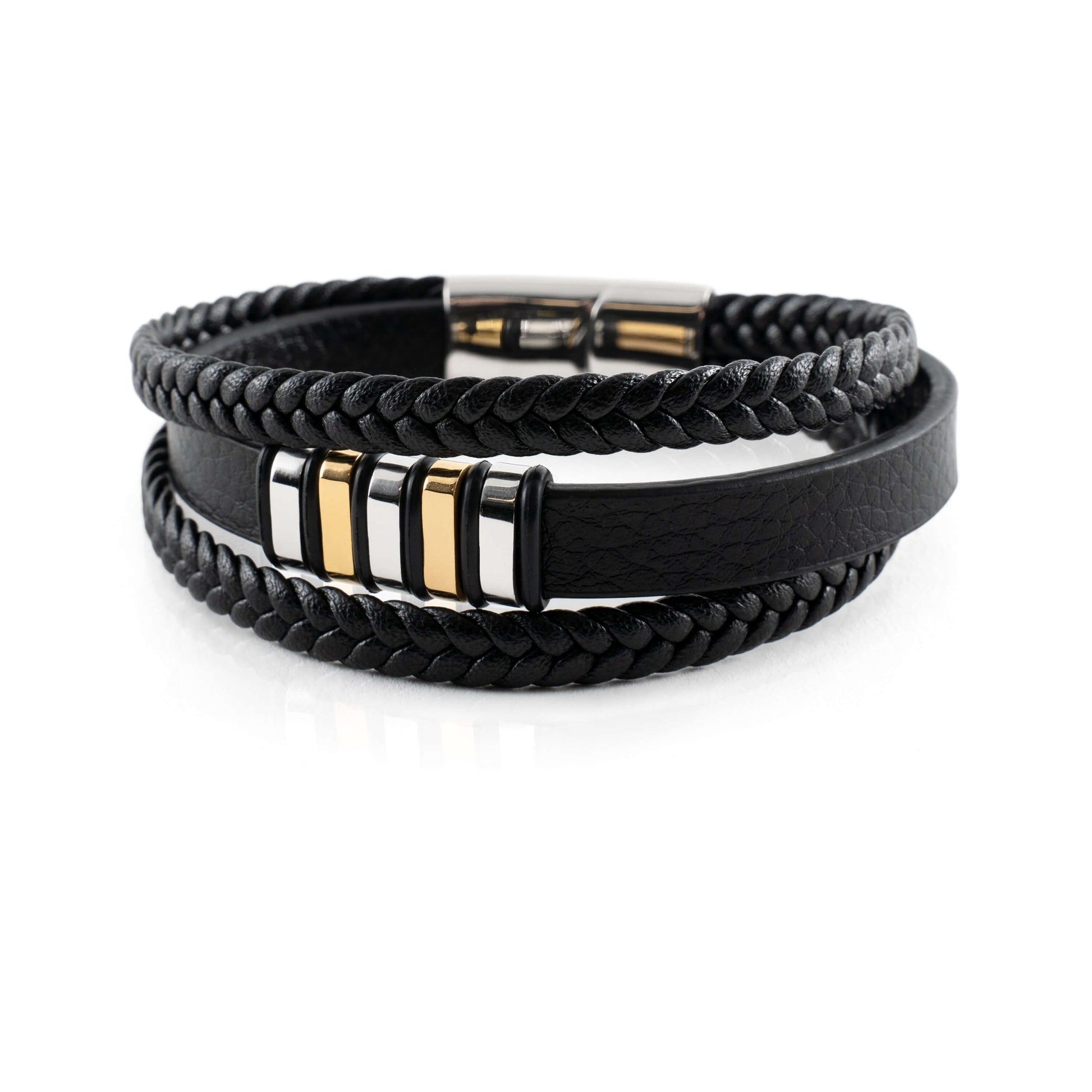 Vintage Braided Leather Bracelet | Gold and Silver Tone Accents