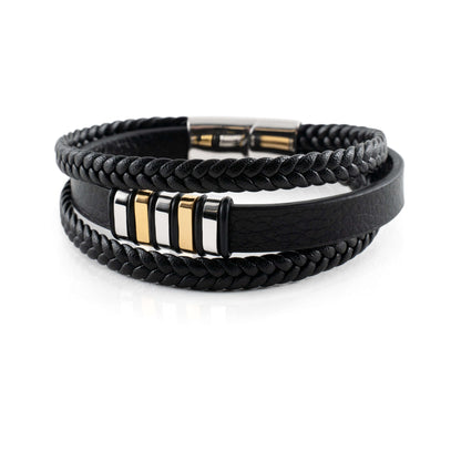 Vintage Braided Leather Bracelet | Gold and Silver Tone Accents