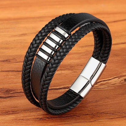 Vintage Braided Leather Bracelet | Gold and Silver Tone Accents