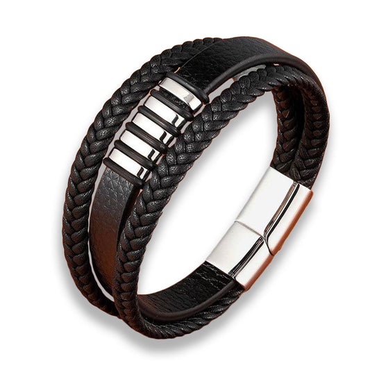 Vintage Braided Leather Bracelet | Gold and Silver Tone Accents