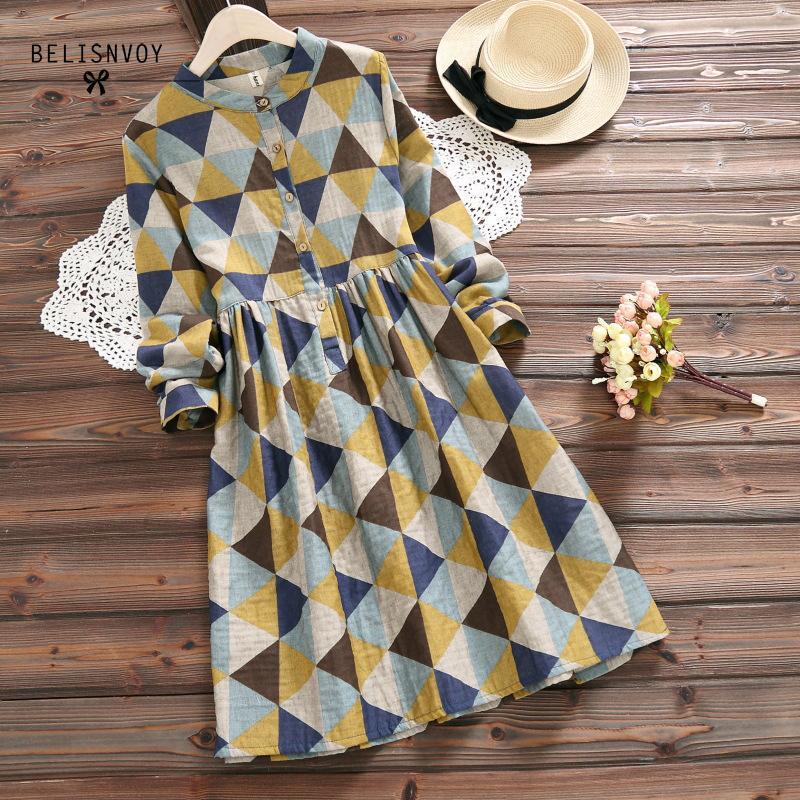 Vintage Patterned Dress | Timeless Button-Down Elegance