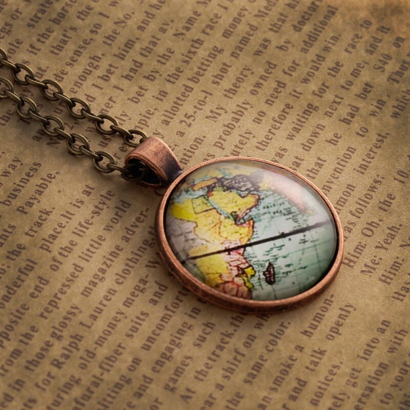 Vintage World Map Necklace | Antique Bronze Finish Map Pendant