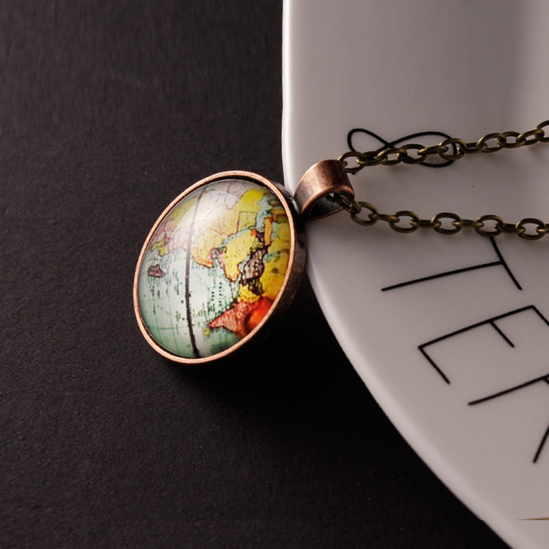 Vintage World Map Necklace | Antique Bronze Finish Map Pendant